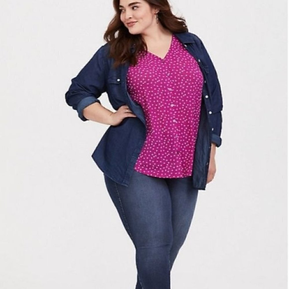 Torrid Magenta Pink Star Crepe Button Down Sleeveless Tank Top L 0